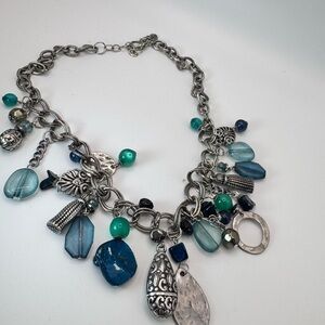 Elegant Silver and Blue Charm Necklace